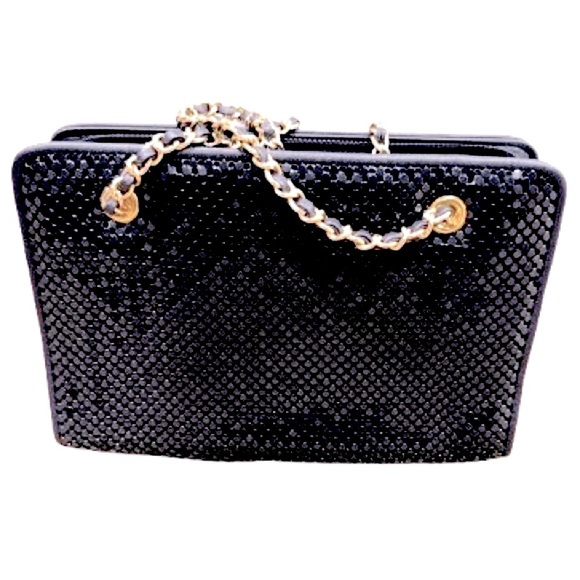 🥂💋 WHITING & DAVIS Vintage Black Metal Mesh Shoulder‎ Bag | 70s–80s Disco Glam - Picture 4 of 7